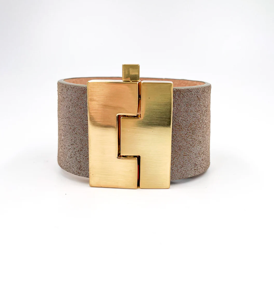 Wide Leather Jigsaw Cuff