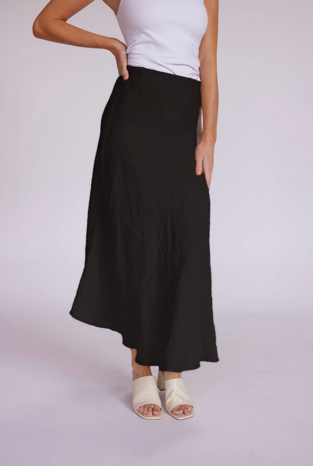 Crinkle Linen Midi Skirt