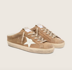 Super-Star Sabots in tobacco suede with white leather star