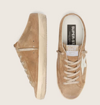 Super-Star Sabots in tobacco suede with white leather star