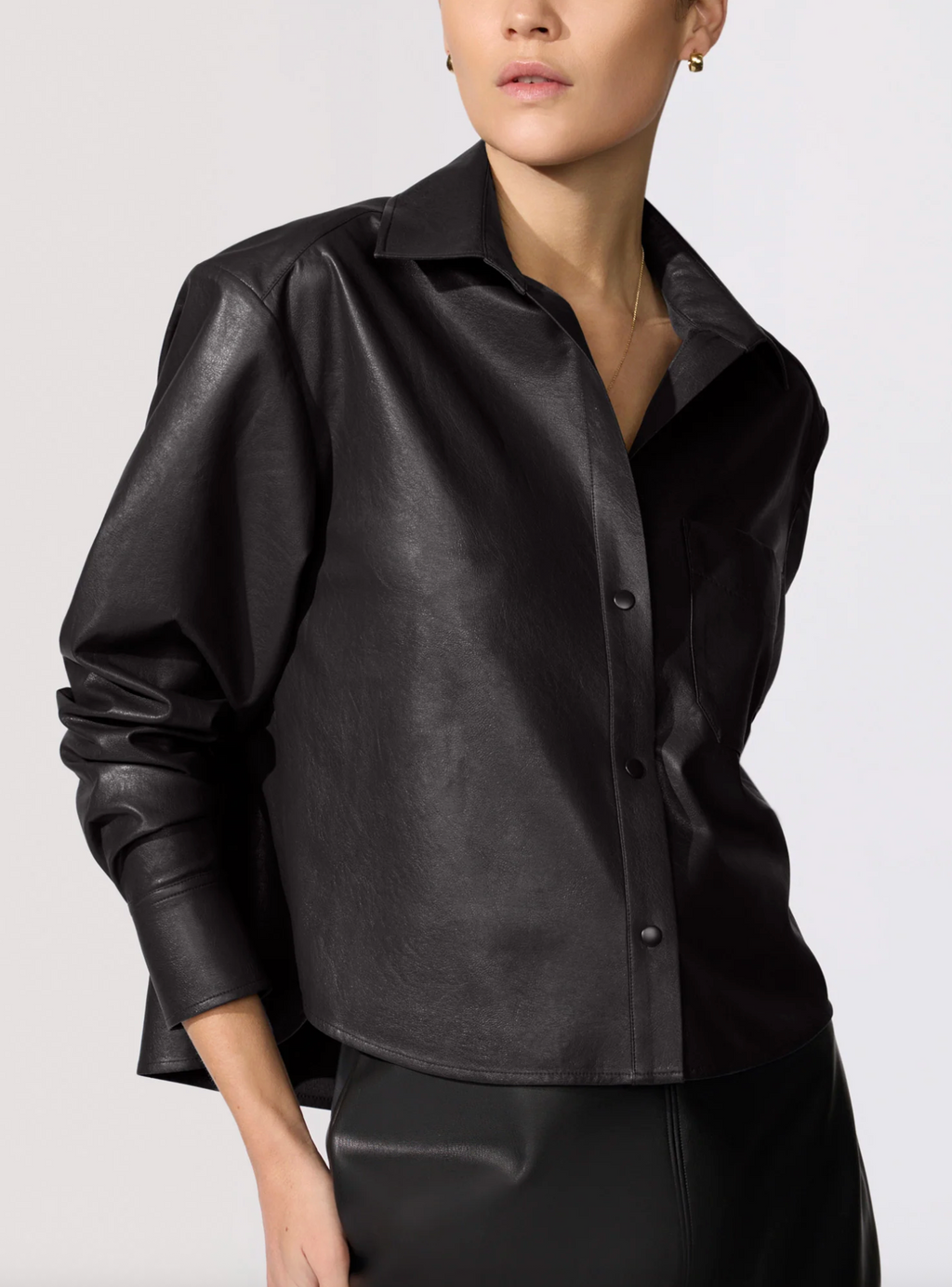 The Everyday Cropped Vegan Leather Shirt