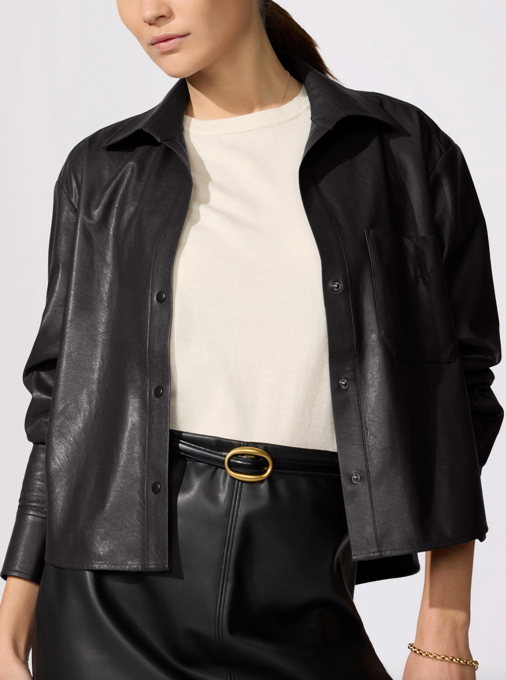 The Everyday Cropped Vegan Leather Shirt