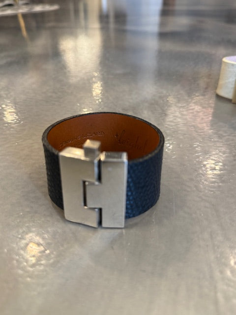 Wide Leather exotics skin Jigsaw Cuff