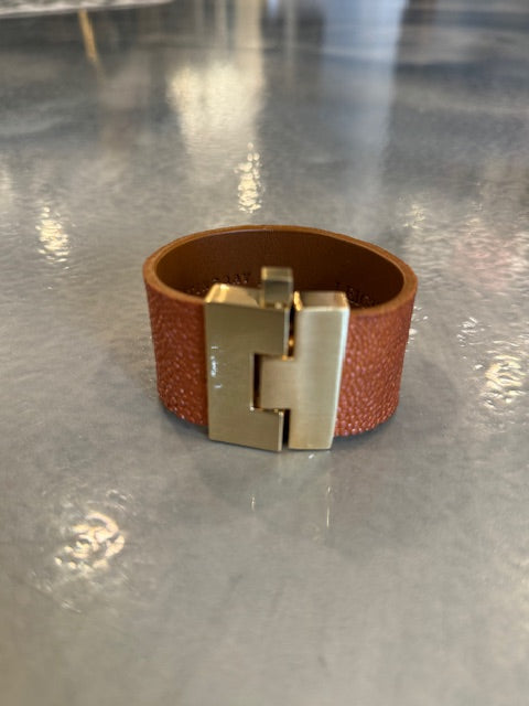Wide Leather exotics skin Jigsaw Cuff