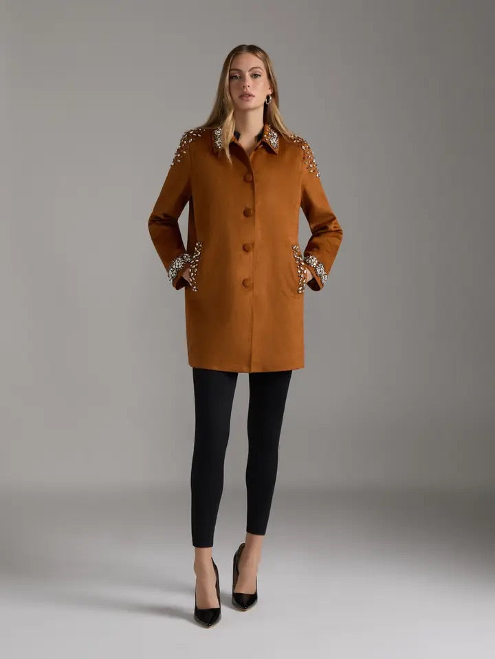 Suede Beaded Jacket with Patch Pockets