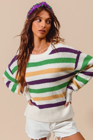 Mardi Gras Stripe Sweater