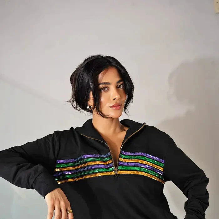 Sequin Chest Stripe Pullover