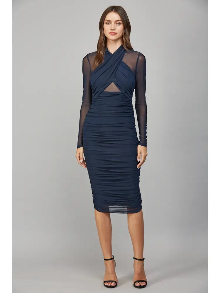 Ruched Mesh Body con Dress