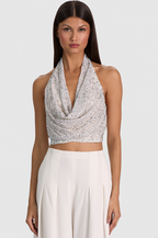 Dani Embellished Deep Cowl Halter Top