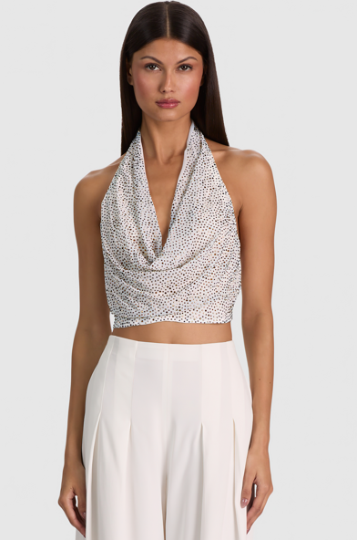 Dani Embellished Deep Cowl Halter Top