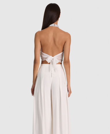 Dani Embellished Deep Cowl Halter Top