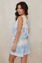 Palm Tree Back Tie Crop Top/Shorts Set